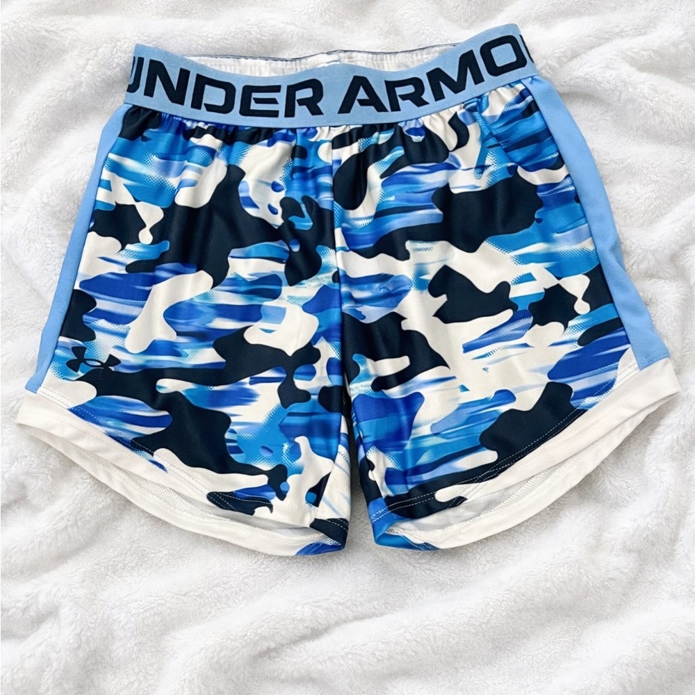 Under Armour Blue & White Camo Athletic Shorts | Girls US S